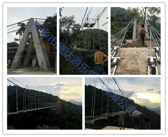 宜昌三峡九凤谷玻璃桥桥体组装进入尾声，护栏安装、桥面玻璃铺装即将开始，盛达索桥--专业制造！